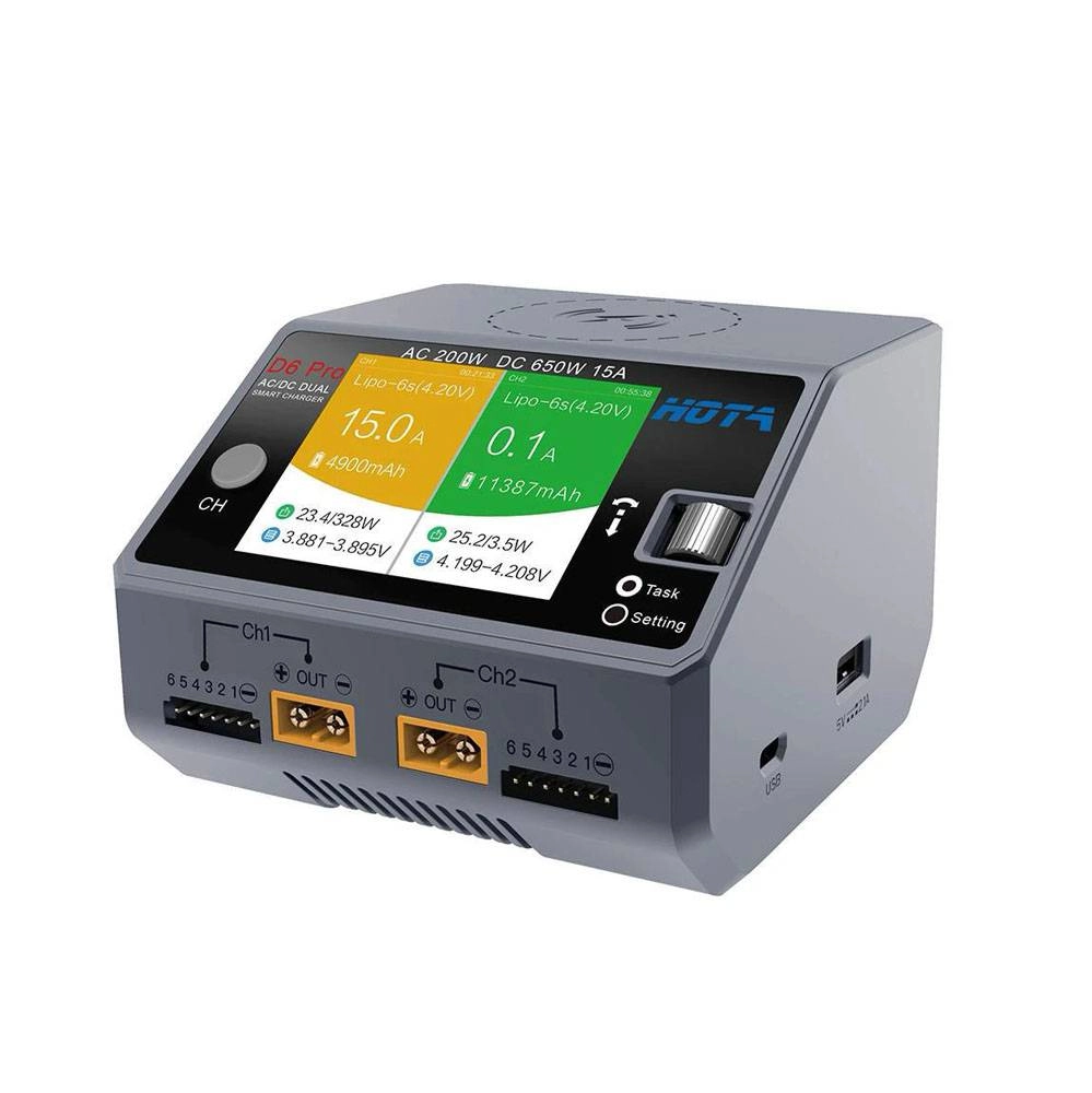 [HOTA-D6PRO] HOTA D6 PRO 325 15A 1S-6S DUAL CHANNEL AC/DC SMART CHARGER w/ WIRELESS CHARGING