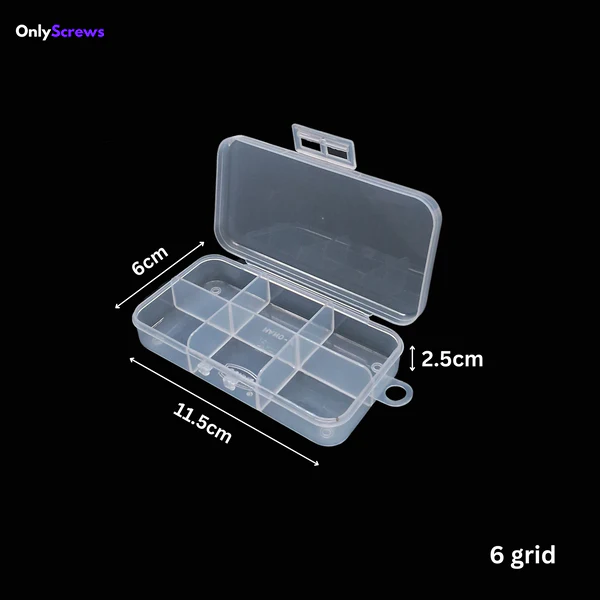 [PLASTIC-SCREW-BOX-6GRID] 6 Grid Plastic Screw Storage Box