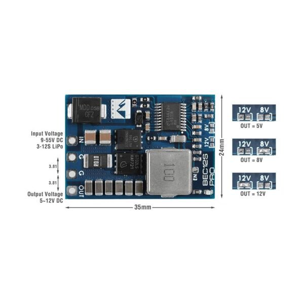 MATEKSYS 12S Pro BEC – 9-55V To 5V/8V/12V-5A - Image 2