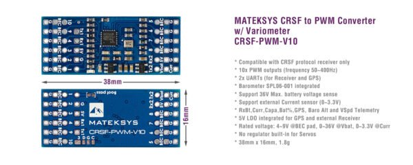 MATEKSYS CRSF-PWM Converter with Variometer, CRSF-PWMV10
